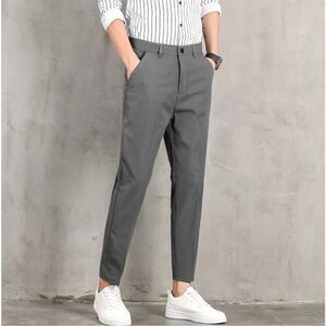 Amazon Essentials Men’s Grey Flat Front Straight Leg Casual Trousers Pants 42x30